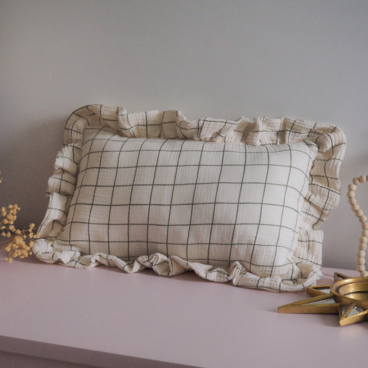 Coussin carreaux sauge