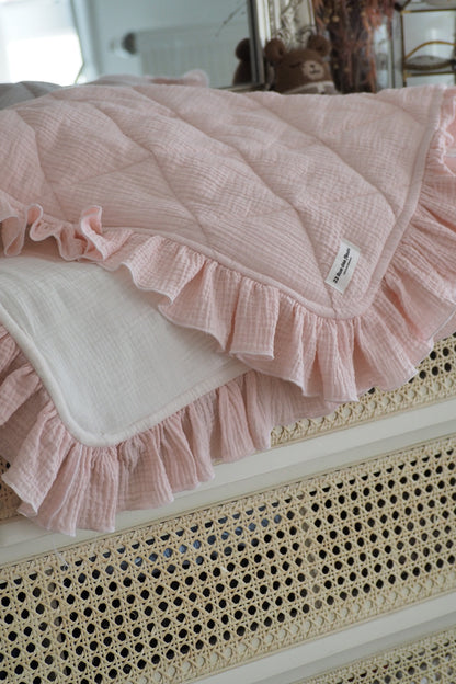 Couverture Bébé à Volants Rose pétale