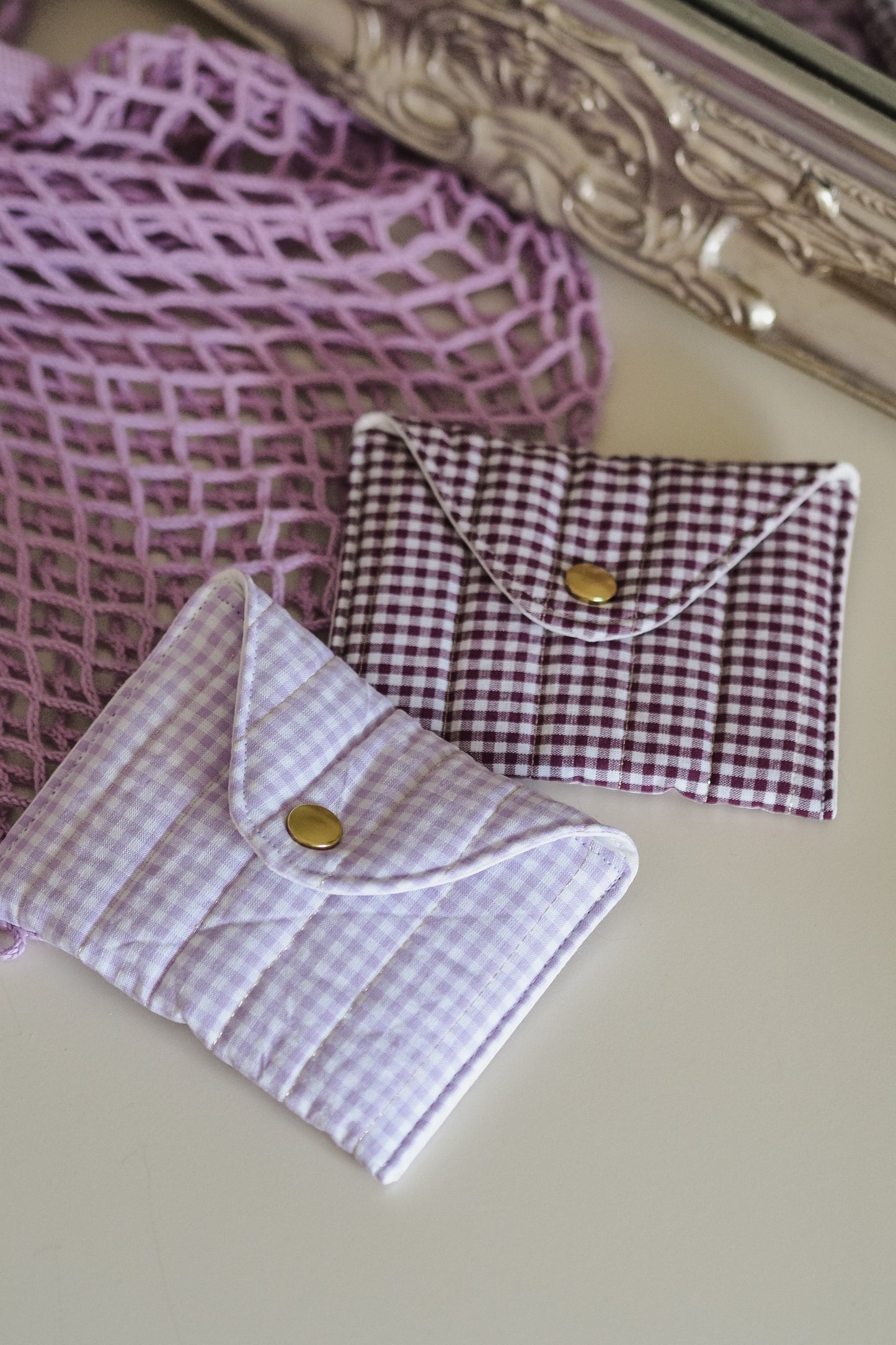 Pochette enveloppe Vichy Prune