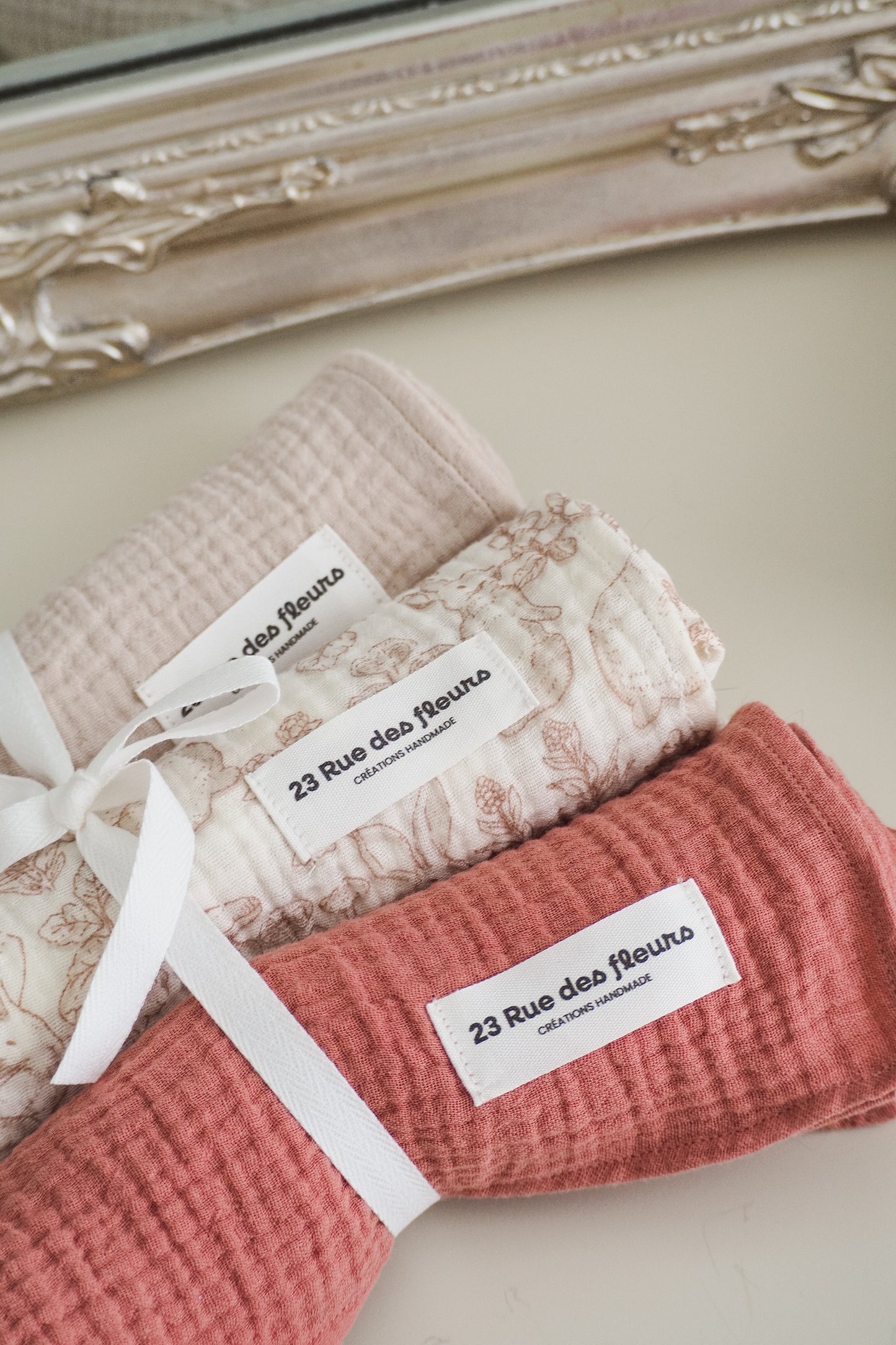 Lange en double gaze terre de rose