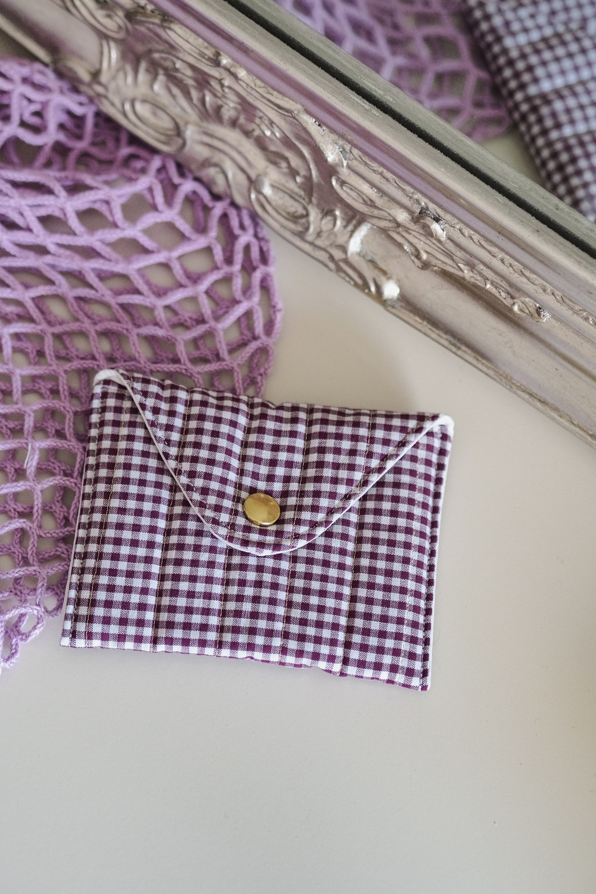 Pochette enveloppe vichy Prune