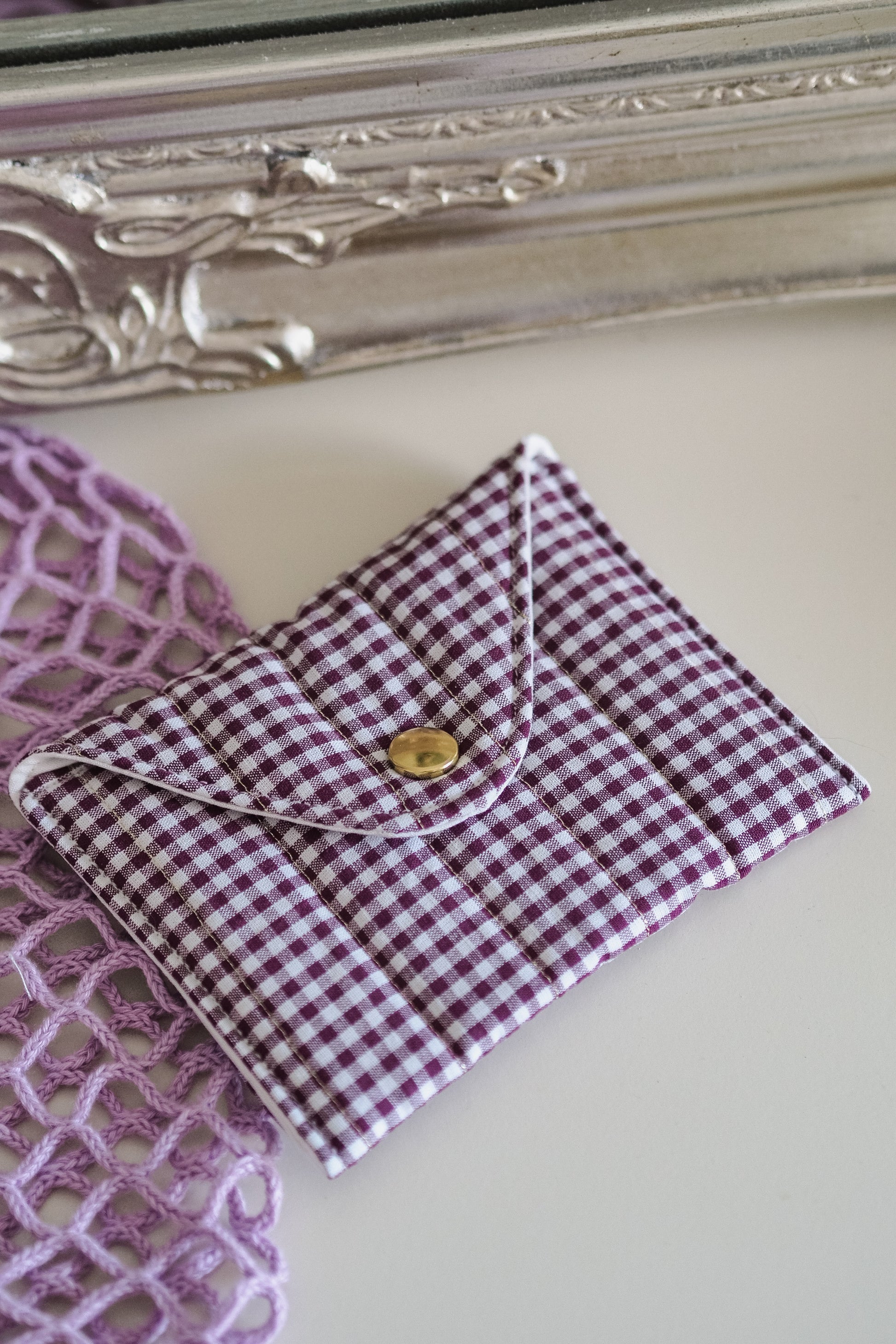Pochette enveloppe vichy Prune