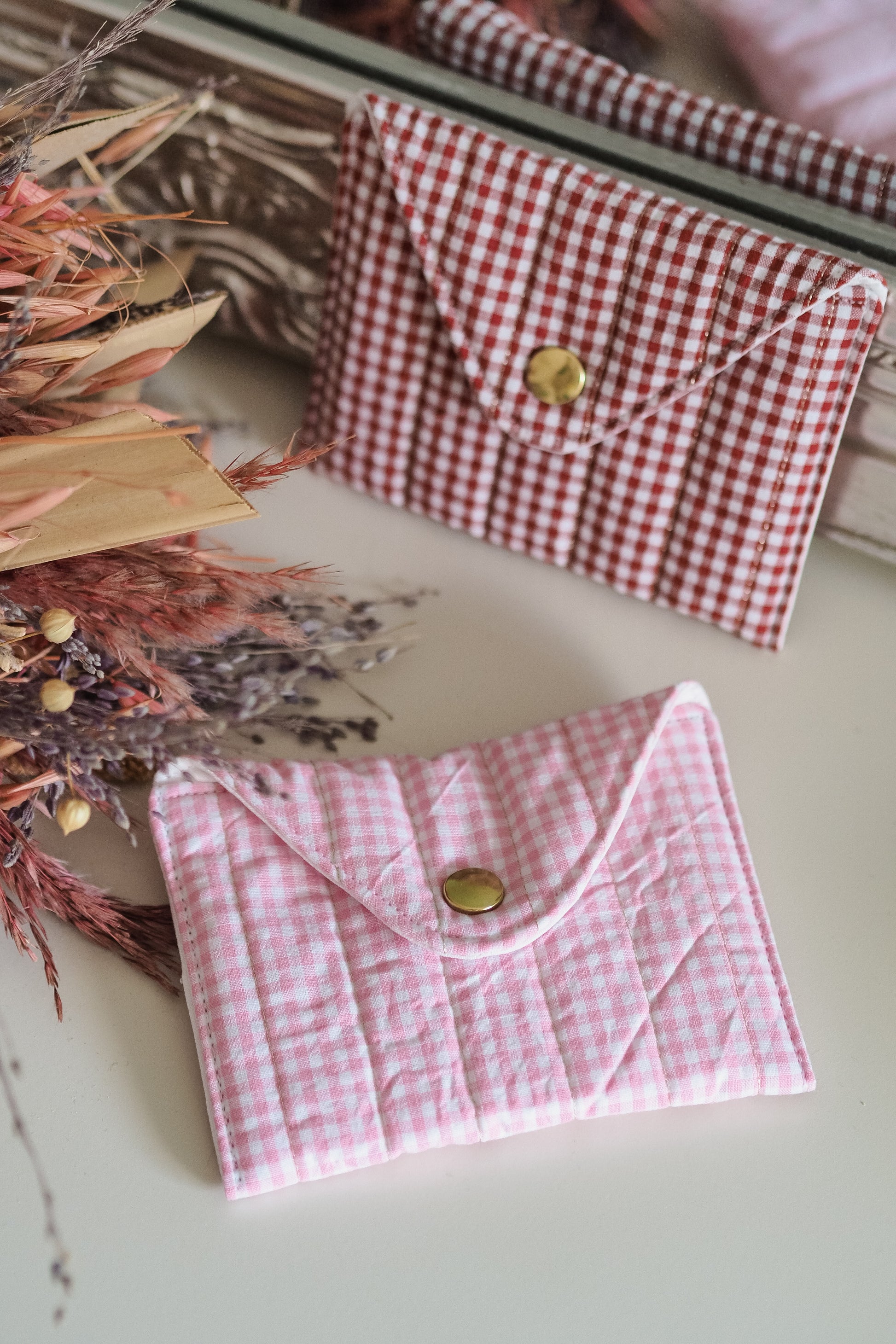 Pochette enveloppe vichy Rose