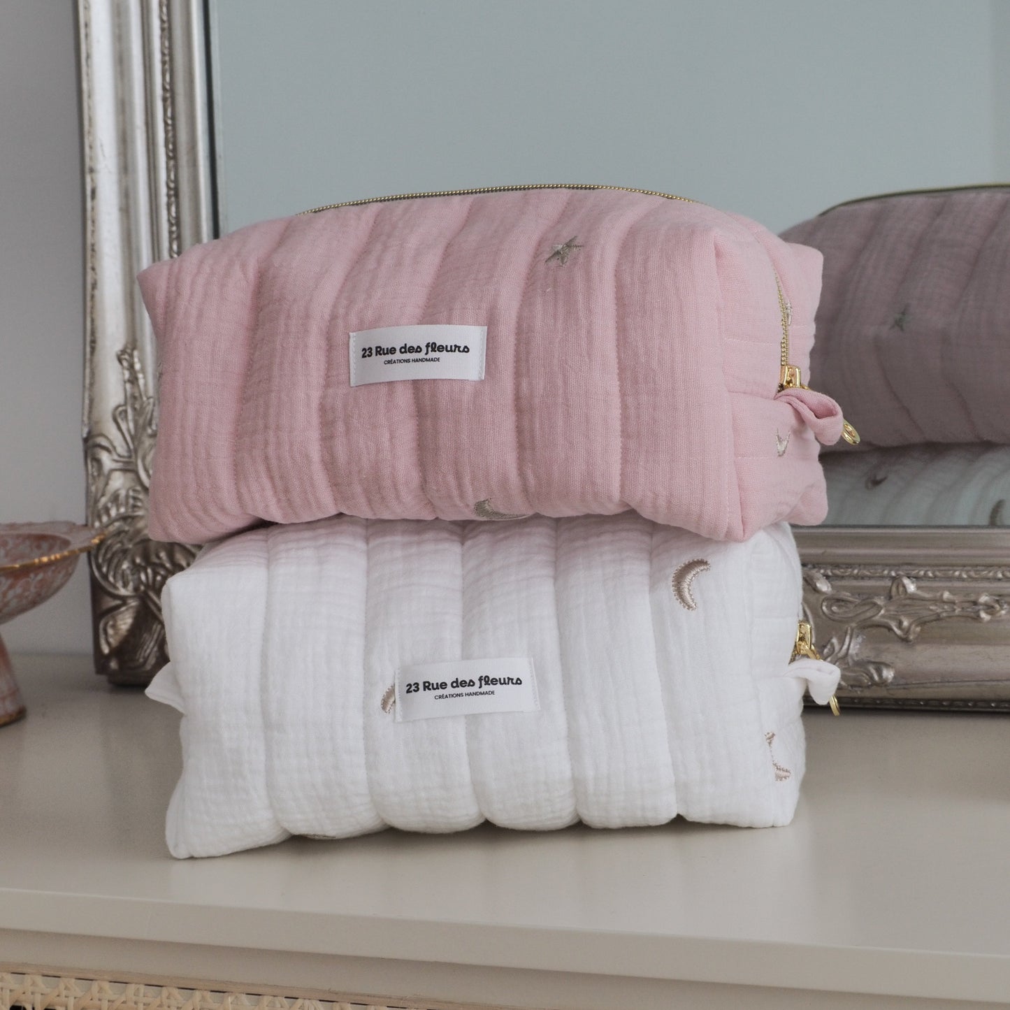 Trousse Moon Dusty Rose et white