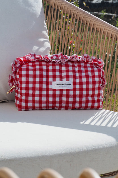 Trousse  en coton motif vichy couleur rouge
