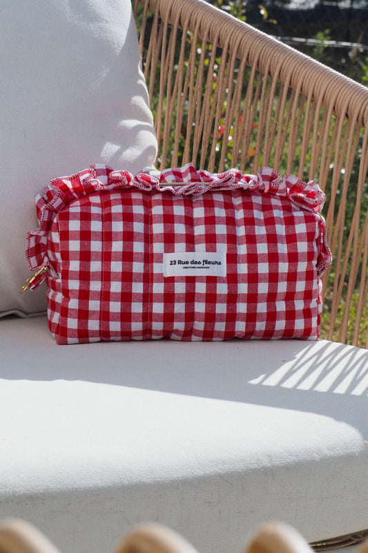 Trousse  en coton motif vichy couleur rouge