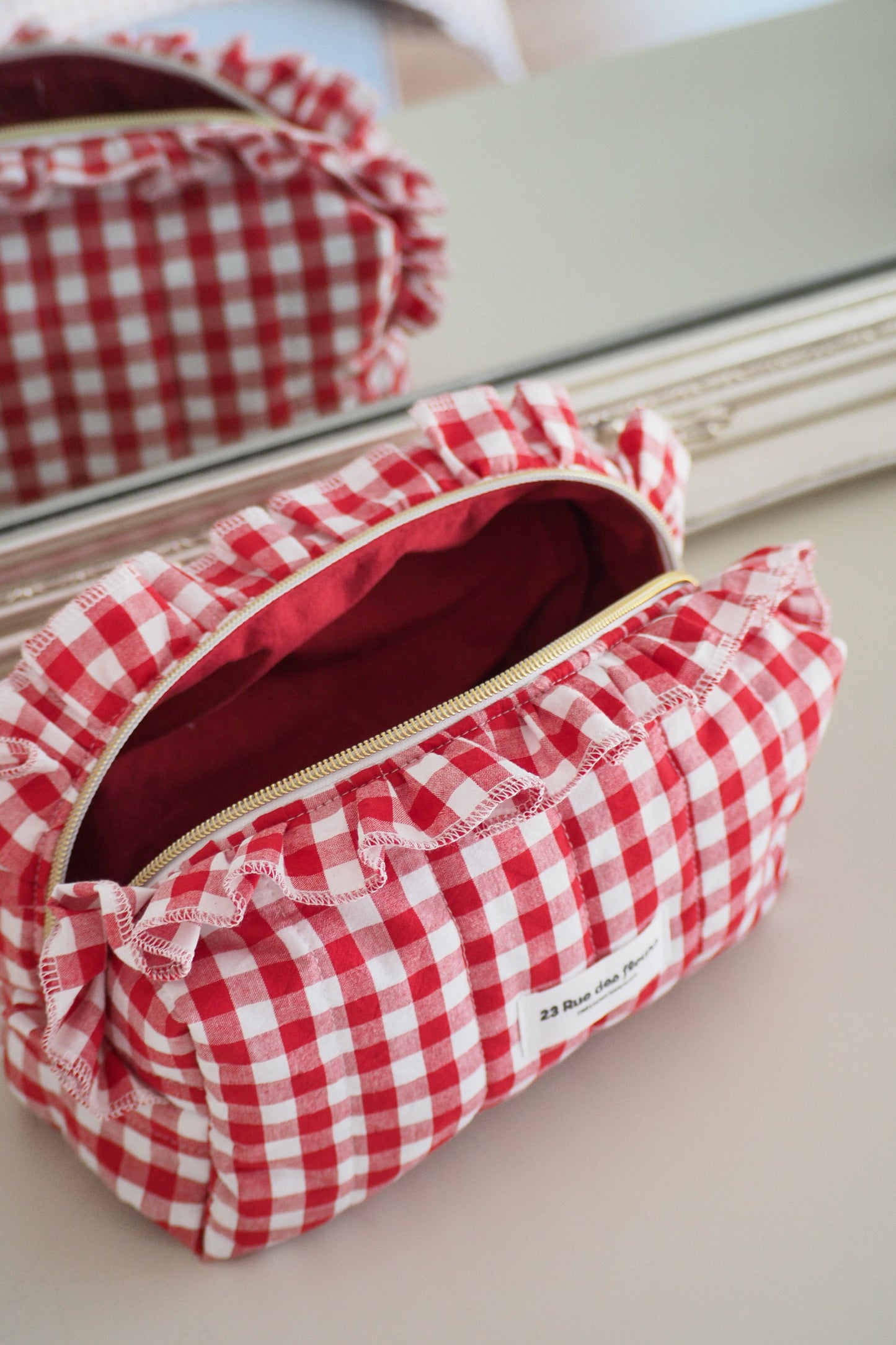 Trousse  en coton motif vichy couleur rouge