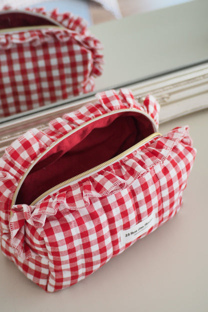 Trousse  en coton motif vichy couleur rouge