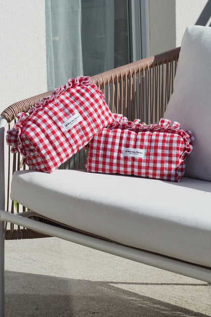 Trousse  en coton motif vichy couleur rouge